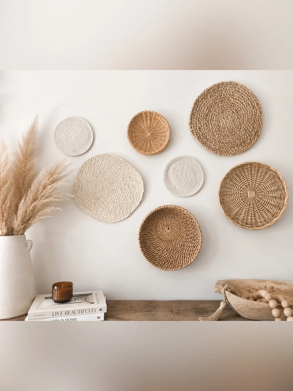 Boho Wall Decor Set | 7 Piece Woven Rattan & Natural Fiber Wall Art